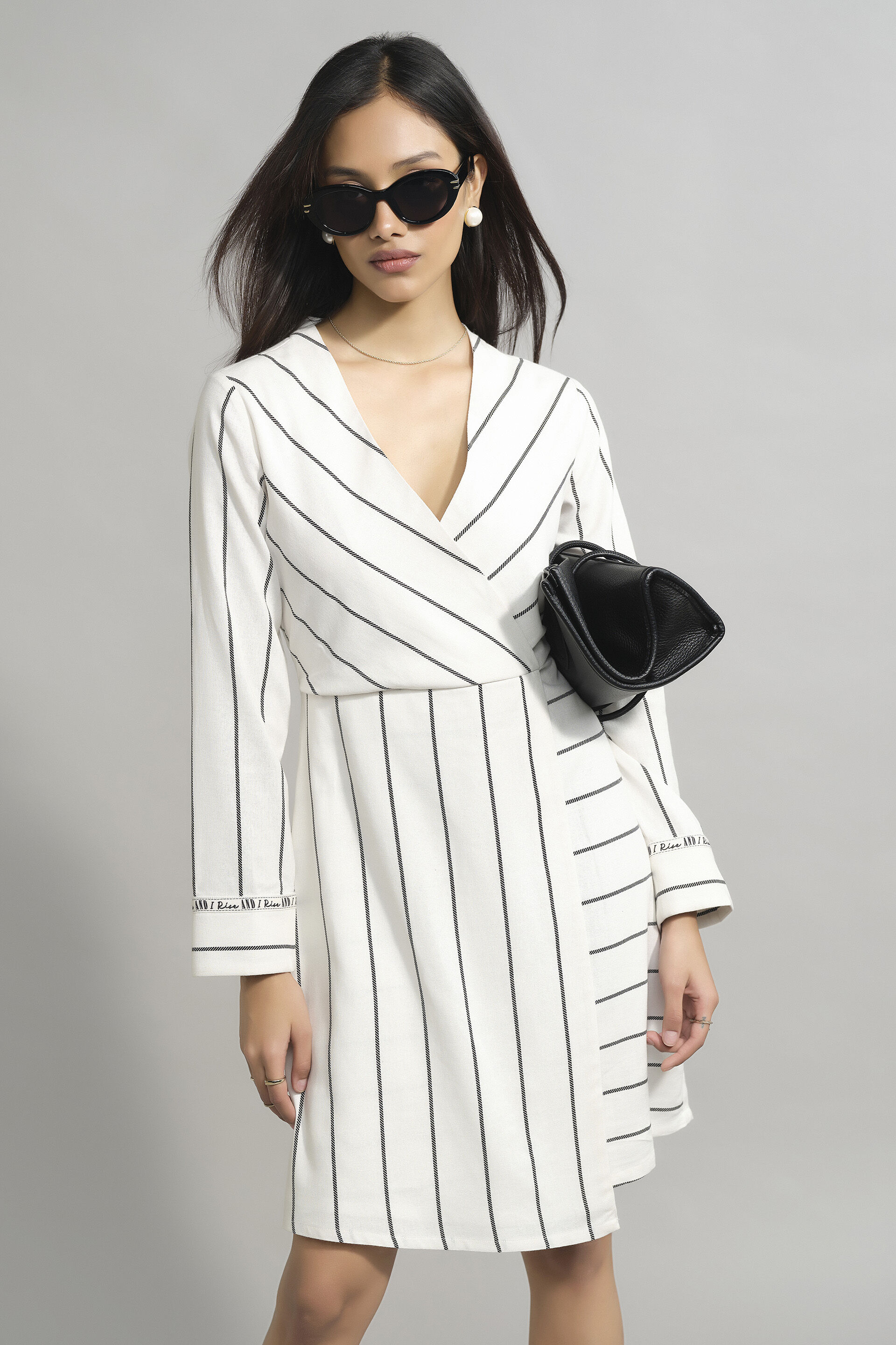Stripe Every Way Wrap Dress, White, image 1